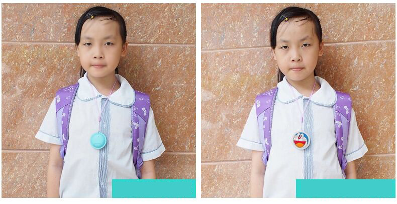 badge wearing 2 hidden kids tracking device